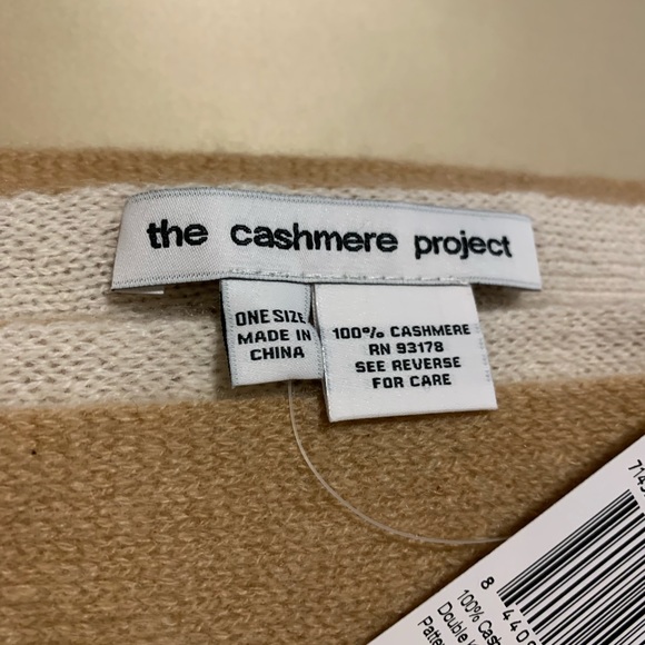 The Cashmere Project Double Knit Patterned Scarf, 100% Cashmere, tan & white - Picture 3 of 8